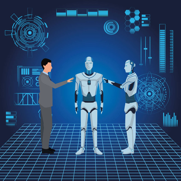 humanoid robot and businessman - Vector, Image