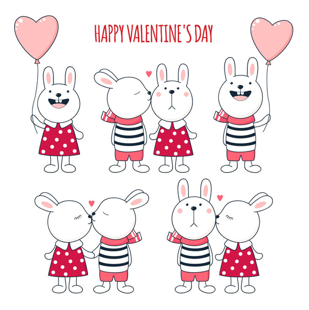Valentine's day vector rabbits collection - Vektor, obrázek