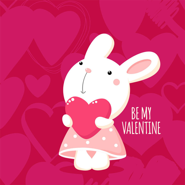 Valentine's day square card with cute rabbit  - Vecteur, image