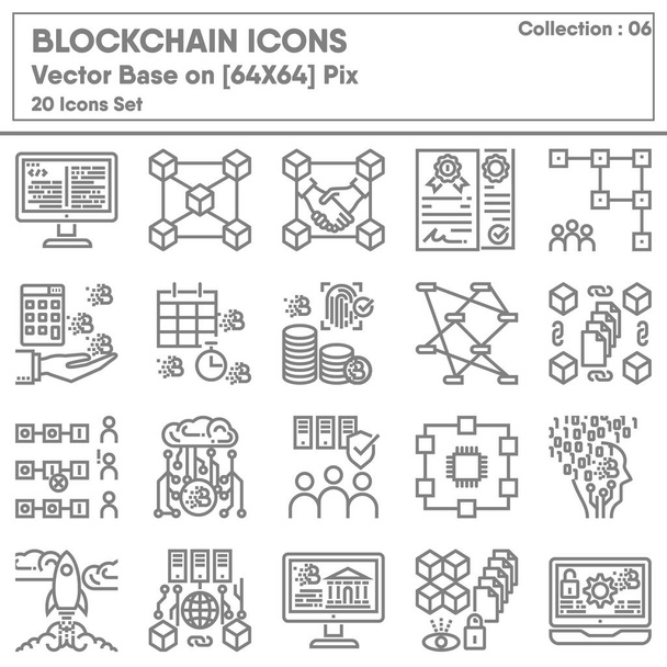 Blockchain and Financial Banking Intelligence Technology Icons Set, Icon Collection of Science Innovation and Computer Analytics. Transakce v oblasti financování technologií a podnikových investic. Ilustrace - Vektor, obrázek