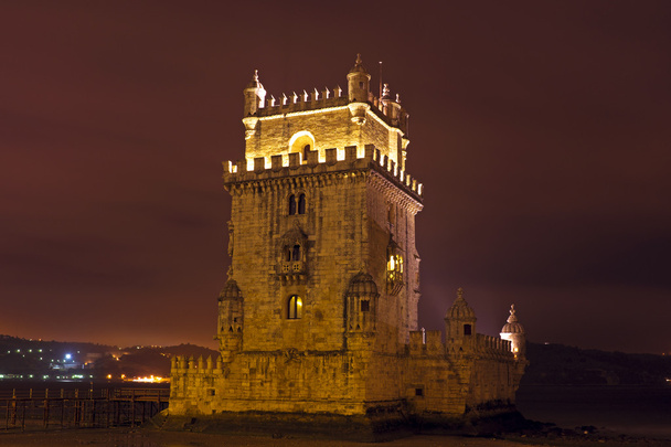 Tower from Belem at night in Lisbon Portuga - Photo, Image
