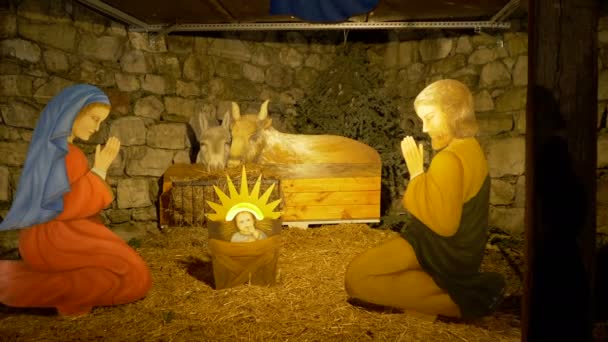 Nativity Scene Wooden Painted Silhouette - Footage, Video