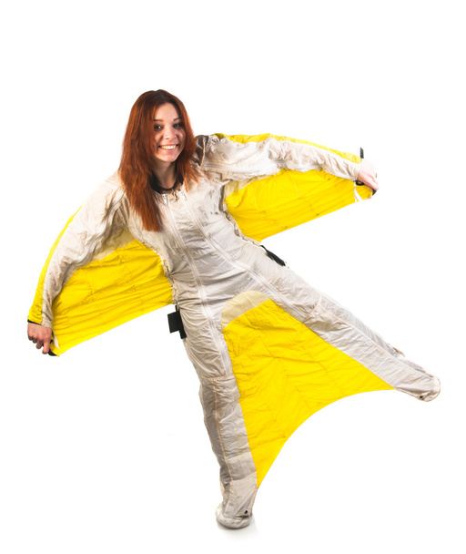 Smiling woman in wingsuit - 写真・画像