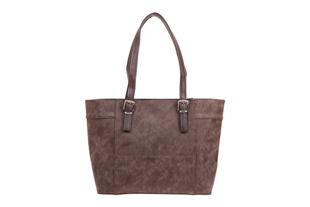 Коричневая, пушистая, кожаная элегантная женская сумка. Модная женская сумочка, изолированная - Фото, изображение