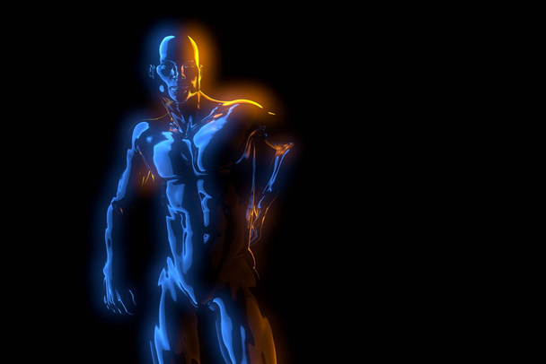 Torso masculino, dolor en la espalda aislado sobre fondo negro. 3d renderizado ilustración médica
 - Foto, Imagen