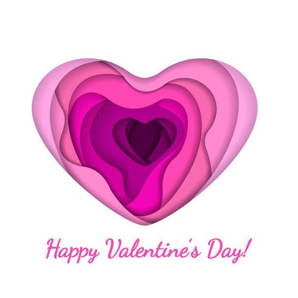 Pink paper art vector heart shape isolated on white background. - Vector, imagen