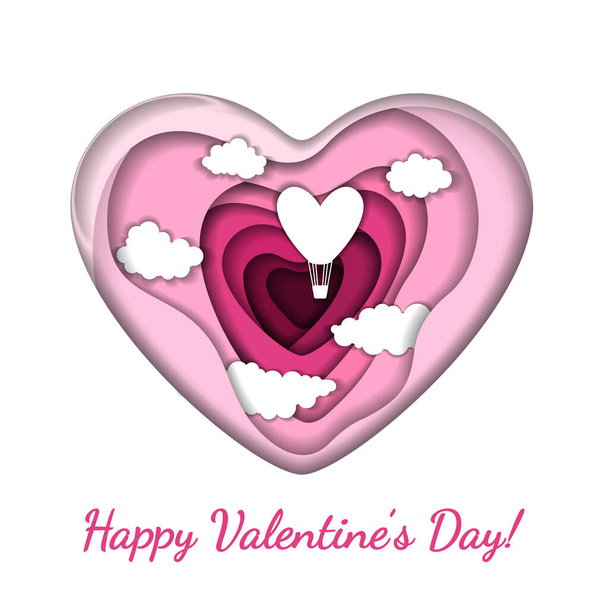 Pink paper art vector heart shape isolated on white background. - Vector, imagen