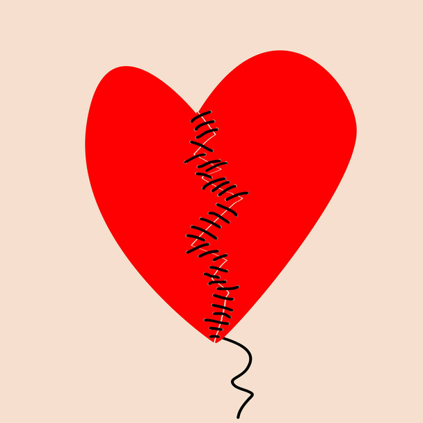 Korjaaminen särkynyt sydän käsite kaksi puoliskoa sydämen ommeltu nokkeluutta
 - Vektori, kuva