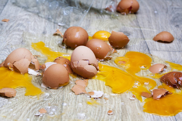 Kırılmış yumurtalar, yerde sincaplar ve yumurtalar - Fotoğraf, Görsel