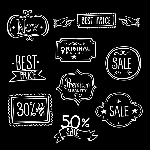 Vintage verkoop etiketten - doodles - Vector, afbeelding