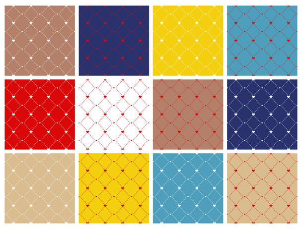 Set of 12 bright seamless patterns with hearts.Each pattern is isolated on a separate layer. - Vektor, kép