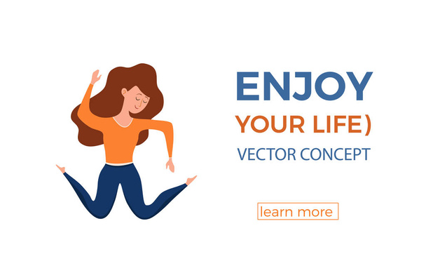 Happy young jumping girl vector illustration. Cartoon concept - Vector, afbeelding