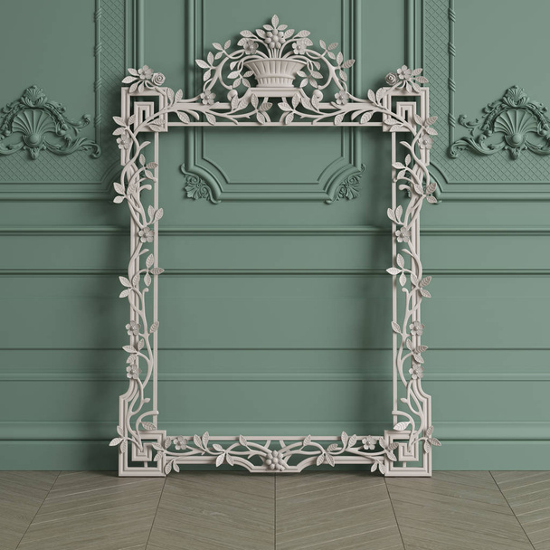 Classic carved mirror frame mockup with copy space - 写真・画像