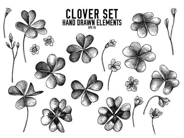 Vector collection of hand drawn black and white clover - ベクター画像