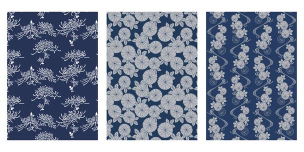 Japonês azul onda crisântemo flor abstrato vetor fundo coleção
 - Vetor, Imagem