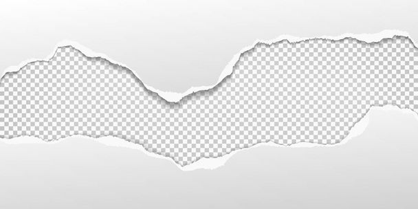 Torn, ripped pieces of horizontal white paper with soft shadow are on squared background for text. Vector illustration - Vector, Image