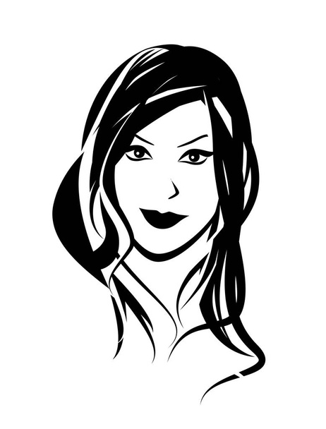 Gezicht van de vrouw, vectorillustratie in zwarte kleur - Vector, afbeelding