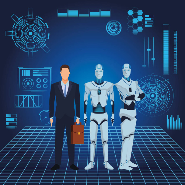humanoid robot and businessman - Vector, Image
