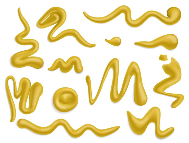 Mustard drops, spills and splashes. Food - Vektör, Görsel