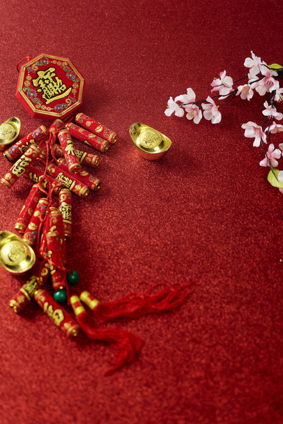 Versier Chinees Nieuwjaar festival op rood - Foto, afbeelding