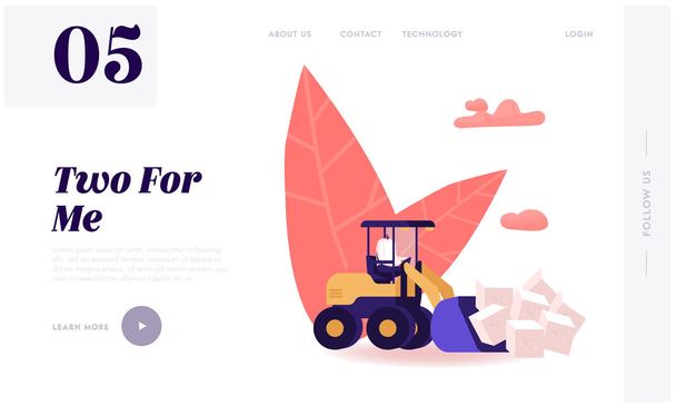 People Conducting Healthy Lifestyle Use Sweeteners Website Landing Page. Man Loading Huge Cubes of White Sugar with Excavator Remove Unhealthy Product Web Page Banner. Cartoon Flat Vector Illustration - Vector, Image