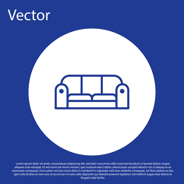 Blaue Linie Sofa-Symbol isoliert auf blauem Hintergrund. weißer Kreis-Knopf. Vektorillustration - Vektor, Bild
