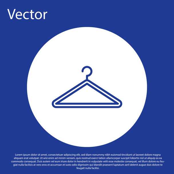 Blue line Hanger wardrobe icon isolated on blue background. Cloakroom icon. Clothes service symbol. Laundry hanger sign. White circle button. Vector Illustration - ベクター画像