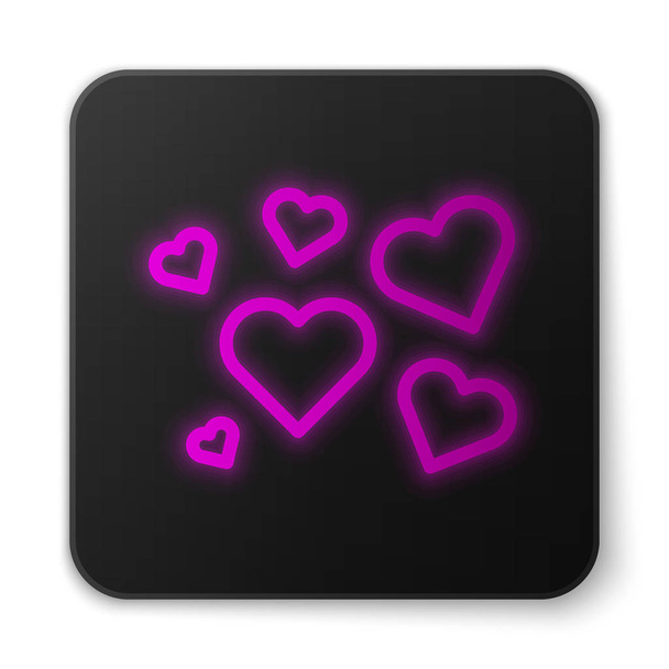 Glowing neon line Heart icon isolated on white background. Romantic symbol linked, join, passion and wedding. Valentine day symbol. Black square button. Vector Illustration - Vektör, Görsel
