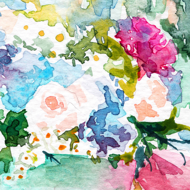 Blumen im Garten Rosen. Hortensien. Sonnig. Frühlingssommer. Aquarell - Foto, Bild