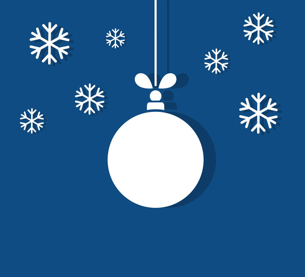Christmas ball ornament and snowflakes on blue background. - Vektör, Görsel