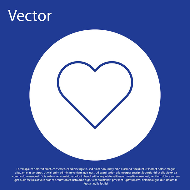 Blue line Heart icon isolated on blue background. Romantic symbol linked, join, passion and wedding. Valentine day symbol. White circle button. Vector Illustration - Vector, Image