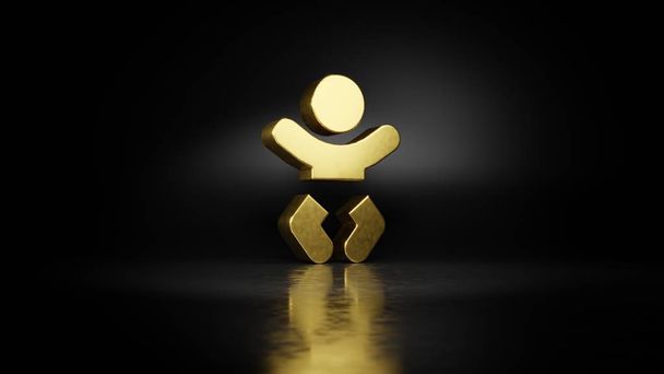 Gold-Metall-Symbol für Baby-3D-Darstellung mit verschwommener Reflexion auf dem Boden mit dunklem Hintergrund - Foto, Bild