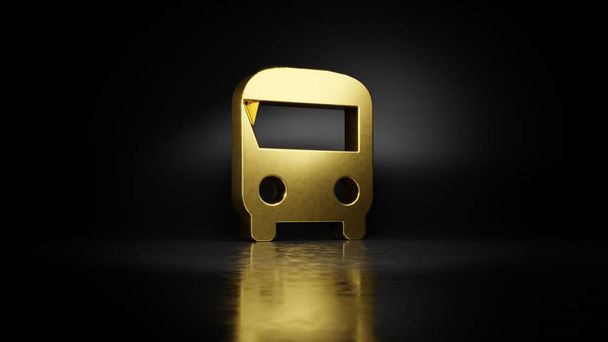 золотой металлический символ переднего вида автобуса 3D рендеринг с размытым отражением на полу на темном фоне
 - Фото, изображение