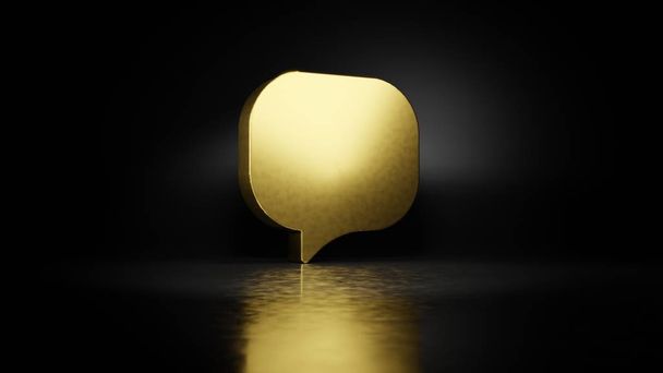 goud metalen symbool van afgeronde chat bel 3d rendering met wazige reflectie op de vloer met donkere achtergrond - Foto, afbeelding