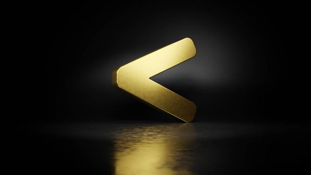 gouden metalen symbool van minder dan 3d weergave met wazige reflectie op de vloer met donkere achtergrond - Foto, afbeelding