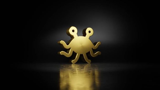 símbolo de metal dourado de pastafarianismo 3D renderização com reflexão embaçada no chão com fundo escuro
 - Foto, Imagem