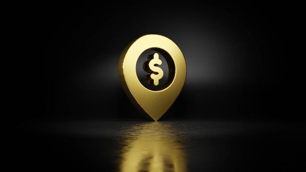 gold metal symbol of placeholder 3D rendering with blurry reflection on floor with dark background - Photo, Image