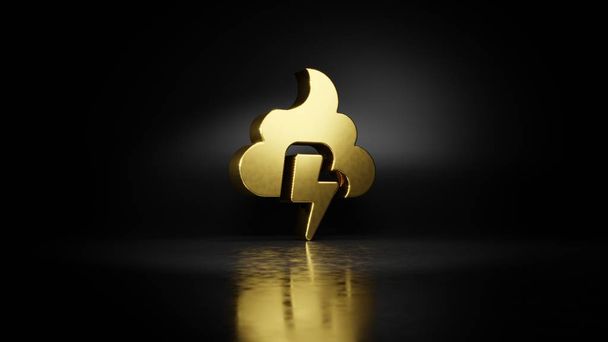 золотой металлический символ какашечного шторма 3D рендеринг с размытым отражением на полу на темном фоне
 - Фото, изображение