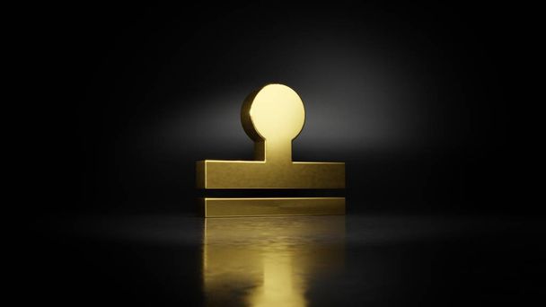 Gold Metall Symbol der Stempel 3D-Rendering mit verschwommener Reflexion auf dem Boden mit dunklem Hintergrund - Foto, Bild
