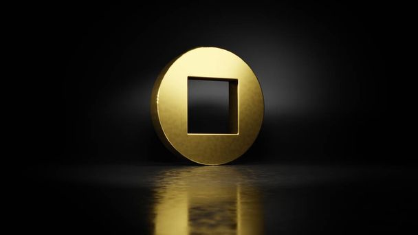 símbolo de metal dourado de parar a renderização 3D com reflexão embaçada no chão com fundo escuro
 - Foto, Imagem