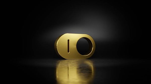 Gold Metall Symbol für Schalter 3D-Rendering mit verschwommener Reflexion auf dem Boden mit dunklem Hintergrund - Foto, Bild
