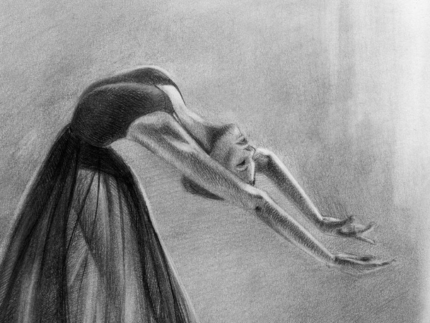 Ballerina im Tanz. Skizze. Grafik. Bleistiftzeichnung - Foto, Bild