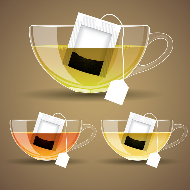 set of Glass cup with tea - Vector, afbeelding