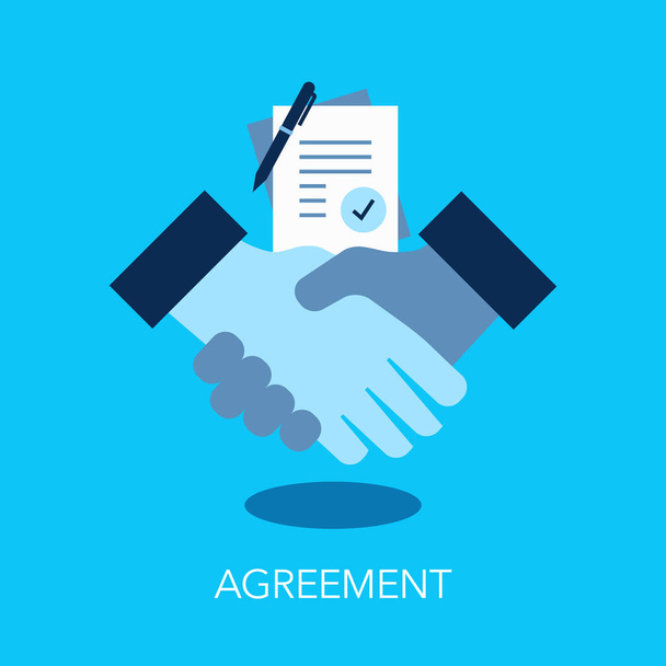 Acuerdo símbolo plano con apretón de manos y documentos. Fácil de usar para su sitio web o presentación
. - Vector, imagen