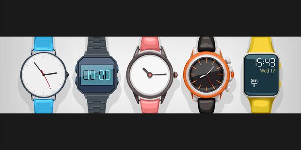 watches set on bright background - Vector, afbeelding