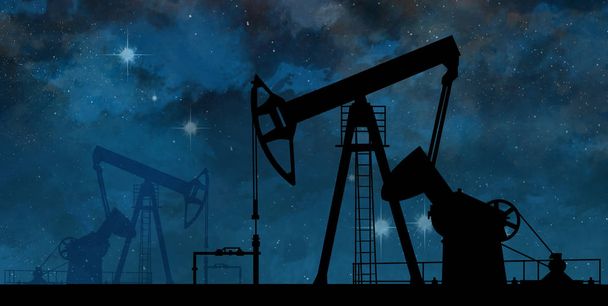 Oil, an industrial oil production facility. Abstract background, night view. Additional reality in the form of a holographic display, the recognition of an object. Neon - Photo, Image