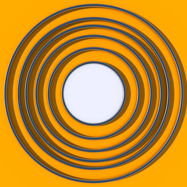 Abstracto 3D renderizado de anillos metálicos brillantes centrando la atención. Naranja (azafrán) bg
 - Foto, Imagen
