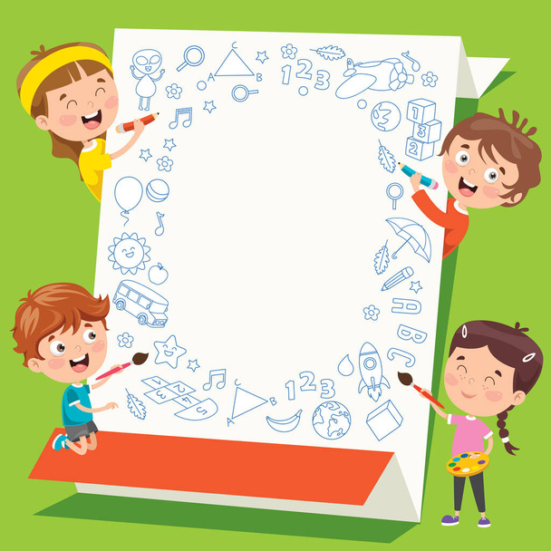 Cartoon Kids With A Frame With Copy Space - Vector, Image