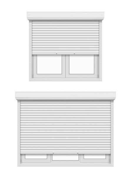 Окна в белом корпусе с рольставнями
 - Вектор,изображение