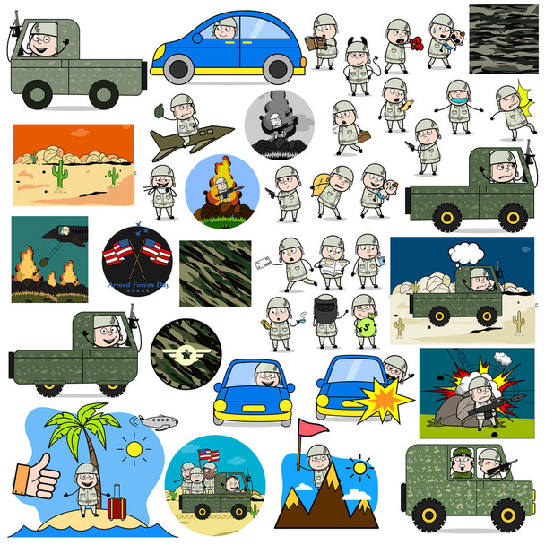 Différents personnages de l'armée de bande dessinée Homme - Ensemble de concepts vectoriel ill
 - Vecteur, image